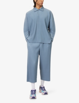 Issey Miyake Ns Slate Blue Monthly Colors: August Drawstring Knitted Trousers In Blue