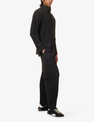 Issey Miyake Ns Coke Gray Multi-pocket Drawstring Knitted Trousers In Black