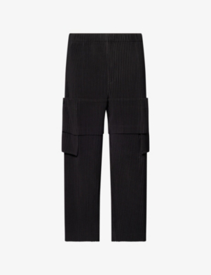 Issey Miyake Ns Coke Gray Multi-pocket Drawstring Knitted Trousers In Black