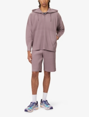 Issey Miyake Ns Seaside Purple Color Pleats Relaxed-fit Knitted Hoodie In Purple