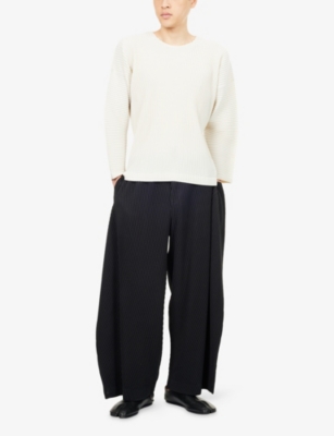HOMME PLISSE ISSEY MIYAKE: Angular Stone Wide-Leg Knitted Trousers