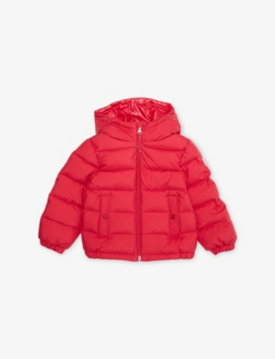 Moncler Red Taidu Down Jacket For Baby Boy With Logo In Brown