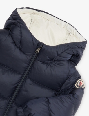 Moncler Navy New Macaire Hooded Shell-down Jacket 6 Months-3 In Blue