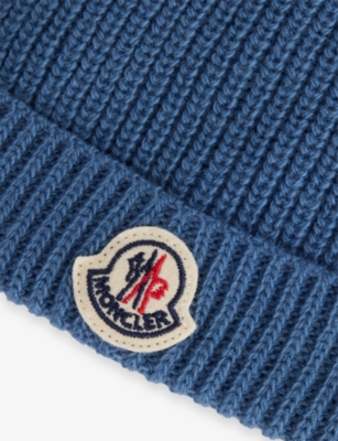 Moncler Medium Blue Kids' Tricolour-trimmed Wool Beanie Hat Xxs In Blue