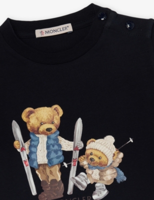 Moncler Jersey T-shirt With Bear Print Kids In Blue