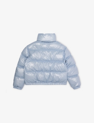 Moncler Medium Blue Puivert Logo-patch Padded Jacket 4-14 In Blue