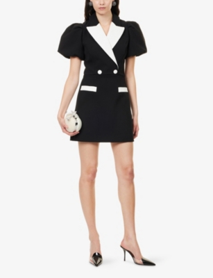 Rebecca Vallance Womens Black And White Emma Puffed-sleeves Stretch-woven Mini Dress In Black