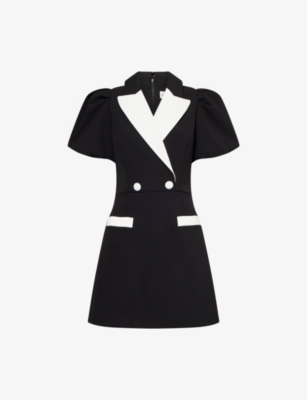 Rebecca Vallance Womens Black And White Emma Puffed-sleeves Stretch-woven Mini Dress In Black