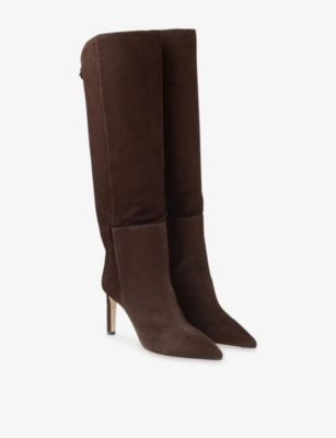 Jimmy Choo Womens Chocolate Alizze Kb 85 Knee-high Leather Boots Eur 38.5 / 5.5 Uk In Brown