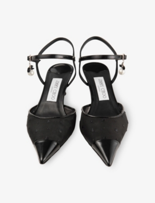 JIMMY CHOO: Aren SB 45 Mesh and Leather Slingback Heels