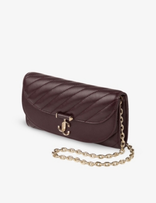 Jimmy Choo Womens Deep Merlot/gold Curve Quilted Leather Wallet-on-chain In Multi