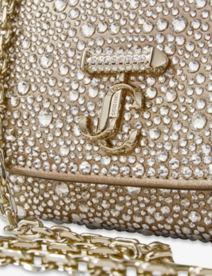 Jimmy Choo Womens Gold/crystal/shiny Curve Rhinestone-embellished Suede Cross Body Bag