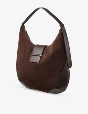 Jimmy Choo Womens Chocolate/shiny Gold Bar Hobo Medium Suede And Leather Shoulder Bag In Multi