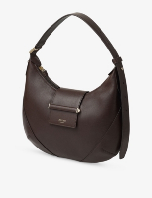 Jimmy Choo Womens Chocolate/shiny Gold Bar Hobo Small Leather Shoulder Bag In Multi