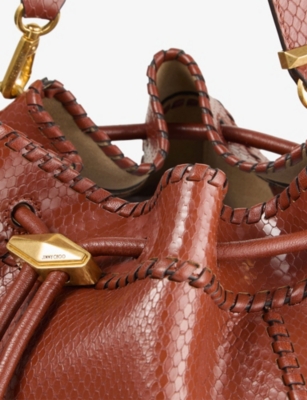 JIMMY CHOO: Cinch Medium Snakeskin-Embossed Leather Shoulder Bag