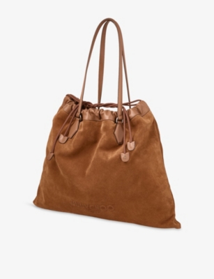 Jimmy Choo Womens Tan/light Gold Drawstring Large Suede Tote Bag In Multi