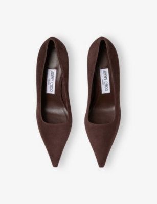 Jimmy Choo Ixia Pointed Toe Suede Pumps In Brown
