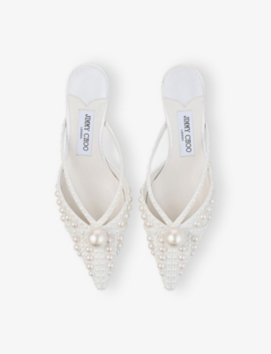 Jimmy Choo 50mm Sana Pearl-embellished Pointed-toe Mules In White