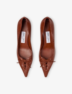 Jimmy Choo 50mm Scarlett Lace-up Snakeskin-effect Pumps In Brown