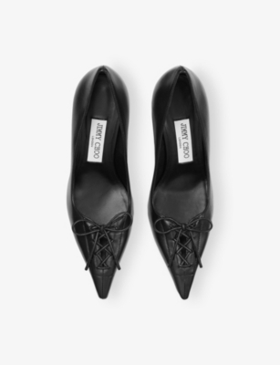 Jimmy Choo Women 'scarlett' Black Pumps With High Stiletto Heel And Front Laces In Leather Woman In Black