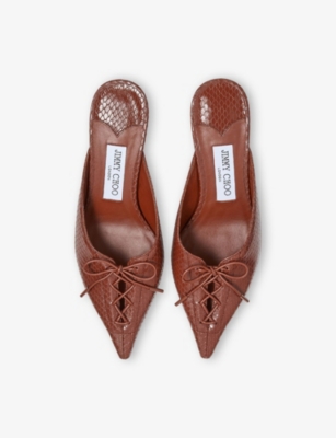 Jimmy Choo Scarlett 50 Leather Snake-print Mules In Brown