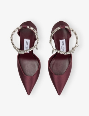 Jimmy Choo Stevie 100 Embellished Satin Pumps In Burgundy