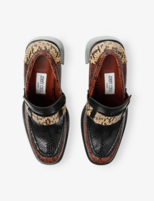 Jimmy Choo Womens Cognac/black/corn Tylor 95 Triple Snake-embossed Leather Loafers Eur 37 / 4 Uk