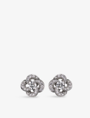 SHAUN LEANE: Entwined Petal 18ct White-Gold And 0.10ct Diamond Stud Earrings