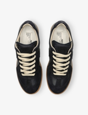 Maison Margiela Mm22 Leather Low Top Sneakers With Suede Trims In Blue