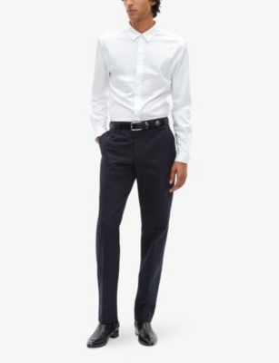 The Kooples Mens Navy Straight-leg Mid-rise Cotton And Linen Trousers In Blue