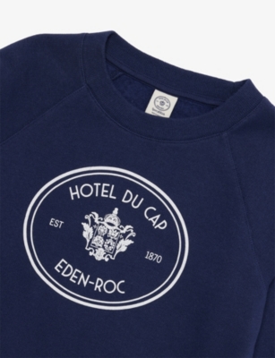 Sporty And Rich Dark Navy Eden Crest-print Cotton-blend Sweatshirt 2-14 In Blue
