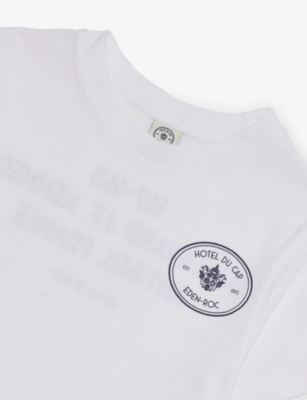 Sporty And Rich White/dark Navy Eden Crest-print Cotton T-shirt In Blue