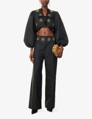 Sister Jane Womens Black Sol De Noche Beaded Woven Jacket In Black