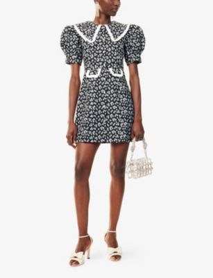 Sister Jane Womens Black Ditsy Balloon-sleeves Woven Mini Dress Xs In Black