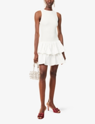 Sister Jane Womens White Ruffled Sleeveless Stretch-woven Mini Dress Xs In White
