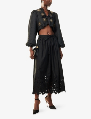 Sister Jane Womens Black La Fiesta Embroidered Woven Midi Skirt In Black