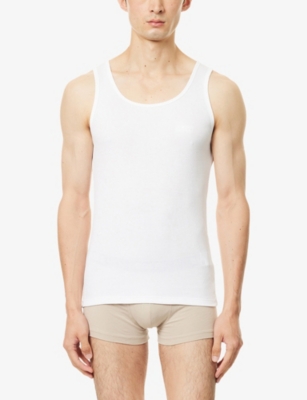 BOSS: Embroidered-Logo Sleeveless Pack Of Three Cotton Vests