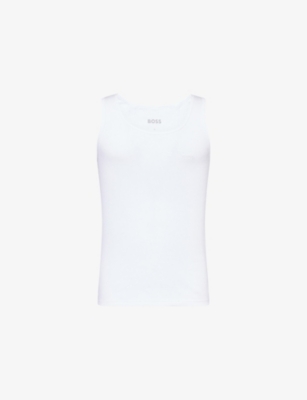 BOSS: Embroidered-Logo Sleeveless Pack Of Three Cotton Vests