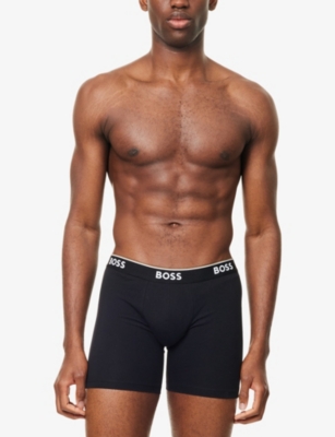 Hugo Boss Mens Black Power Long Pack Of Three Stretch-cotton Boxer Briefs In Black