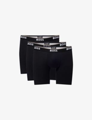 Hugo Boss Mens Black Power Long Pack Of Three Stretch-cotton Boxer Briefs In Black