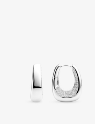 SIF JAKOBS: Borsa Pianura Grande Sterling Silver And Cubic Zirconia Hoop Earrings