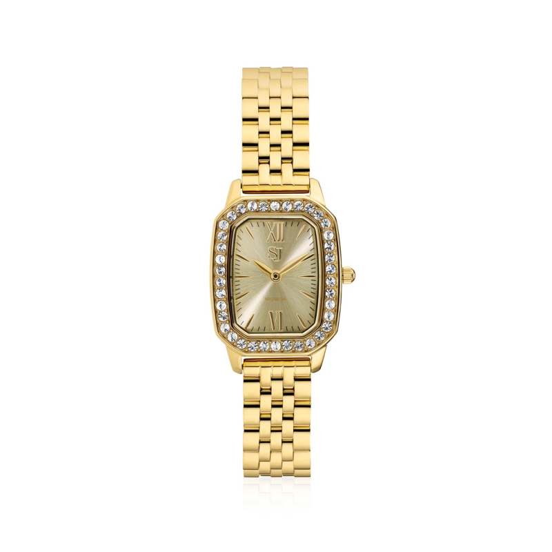 Luciana Gold-Plated Stainless Steel and Cubic Zirconia Quartz Watch