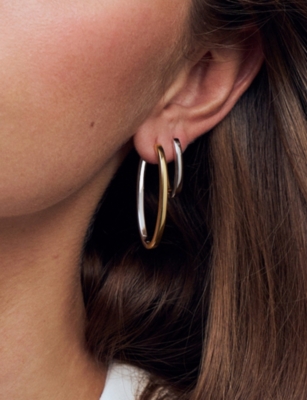 SIF JAKOBS: Ellisse Pianura Piccolo 18ct Yellow Gold and Rhodium-Plated Sterling-Silver Hoop Earrings