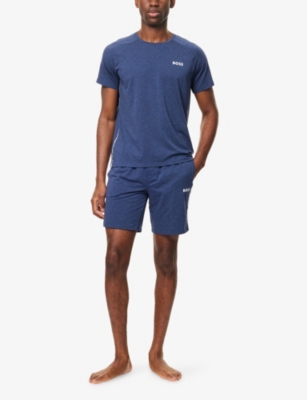 Hugo Boss Mens Rise Logo-print Cotton-jersey Blend Pyjama Top Open Blue In Blue