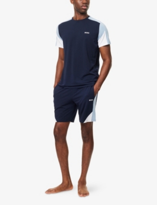 Hugo Boss Mens Balance Cololur-block Cotton-jersey Pyjama Shorts Dark Blue In Blue