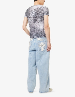 Jaded London Mens Xl Colossus Embellished Denim Jeans Blue In Blue