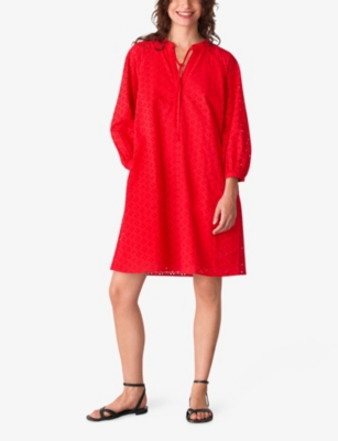 WHISTLES: Broderie V-Neck Cotton Mini Dress