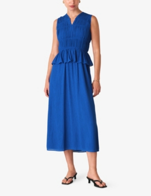 WHISTLES: V-Neck Shirred Sleeveless Woven Midi Dress