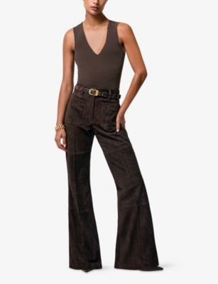 REISS: Priya Flared High-Rise Suede Trousers
