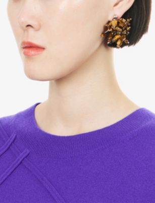 Dries Van Noten Womens Tiger-eye Embellished Semi-precious Stone And Brass Earrings In Brown